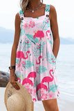 Women's Flamingo And Flower Print Buttoned Pink Rompers