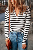 LC2723046-19-S, LC2723046-19-M, LC2723046-19-L, LC2723046-19-XL, Stripe Collared V Neck Lightweight Knit Casual Sweater