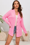 LC2541899-10-S, LC2541899-10-M, LC2541899-10-L, LC2541899-10-XL, Pink Waffle Knit Dropped Shoulder Cardigan