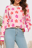 LC2722988-10-S, LC2722988-10-M, LC2722988-10-L, LC2722988-10-XL, Pink Flower Print Crew Neck Sweater