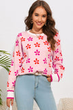 LC2722988-10-S, LC2722988-10-M, LC2722988-10-L, LC2722988-10-XL, Pink Flower Print Crew Neck Sweater