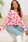 LC2722988-10-S, LC2722988-10-M, LC2722988-10-L, LC2722988-10-XL, Pink Flower Print Crew Neck Sweater