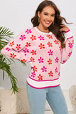 LC2722988-10-S, LC2722988-10-M, LC2722988-10-L, LC2722988-10-XL, Pink Flower Print Crew Neck Sweater