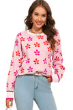 LC2722988-10-S, LC2722988-10-M, LC2722988-10-L, LC2722988-10-XL, Pink Flower Print Crew Neck Sweater