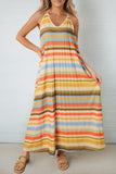 LC6115388-19-S, LC6115388-19-M, LC6115388-19-L, LC6115388-19-XL, Stripe Tie Straps Loose V Neck Maxi Dress