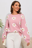 LC2722985-10-S, LC2722985-10-M, LC2722985-10-L, LC2722985-10-XL, Pink Floral Pattern Drop Shoulder Sweater