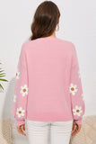 LC2722985-10-S, LC2722985-10-M, LC2722985-10-L, LC2722985-10-XL, Pink Floral Pattern Drop Shoulder Sweater