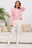 LC2722985-10-S, LC2722985-10-M, LC2722985-10-L, LC2722985-10-XL, Pink Floral Pattern Drop Shoulder Sweater
