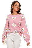 LC2722985-10-S, LC2722985-10-M, LC2722985-10-L, LC2722985-10-XL, Pink Floral Pattern Drop Shoulder Sweater