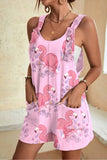 Women's Flamingo Print Adjustable Casual Rompers with Pockets