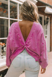 LC25314555-6-S, LC25314555-6-M, LC25314555-6-L, LC25314555-6-XL, LC25314555-6-2XL, Rose Exposed Seam Twist Open Back Oversized Sweatshirt