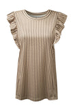 LC256435-16-S, LC256435-16-M, LC256435-16-L, LC256435-16-XL, LC256435-16-2XL, LC256435-16-XS, LC256435-16-3XL, Khaki Crew Neck Ruffled Striped Tank Top