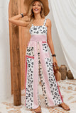 LC6411870-3-S, LC6411870-3-M, LC6411870-3-L, LC6411870-3-XL, Red Leopard Color Block Mix Print Pocketed Jumpsuit