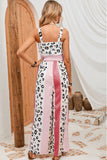 LC6411870-3-S, LC6411870-3-M, LC6411870-3-L, LC6411870-3-XL, Red Leopard Color Block Mix Print Pocketed Jumpsuit