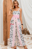 LC6411870-3-S, LC6411870-3-M, LC6411870-3-L, LC6411870-3-XL, Red Leopard Color Block Mix Print Pocketed Jumpsuit