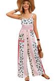 LC6411870-3-S, LC6411870-3-M, LC6411870-3-L, LC6411870-3-XL, Red Leopard Color Block Mix Print Pocketed Jumpsuit