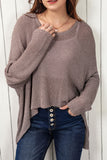 LC2722949-11-S, LC2722949-11-M, LC2722949-11-L, LC2722949-11-XL, Gray Slouchy Dolman Sleeve High Low Sweater