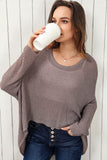 LC2722949-11-S, LC2722949-11-M, LC2722949-11-L, LC2722949-11-XL, Gray Slouchy Dolman Sleeve High Low Sweater