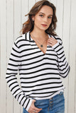LC2723046-19-S, LC2723046-19-M, LC2723046-19-L, LC2723046-19-XL, Stripe Collared V Neck Lightweight Knit Casual Sweater