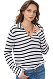 LC2723046-19-S, LC2723046-19-M, LC2723046-19-L, LC2723046-19-XL, Stripe Collared V Neck Lightweight Knit Casual Sweater