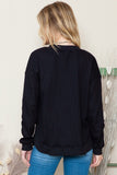 LC25115662-2-S, LC25115662-2-M, LC25115662-2-L, LC25115662-2-XL, LC25115662-2-2XL, Black Crew Neck Ribbed Trim Waffle Knit Top