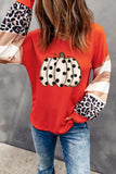 LC25123154-3-S, LC25123154-3-M, LC25123154-3-L, LC25123154-3-XL, LC25123154-3-2XL, Red Polka Dot Pumpkin Print Contrast Puff Sleeve Top