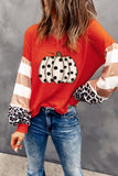 LC25123154-3-S, LC25123154-3-M, LC25123154-3-L, LC25123154-3-XL, LC25123154-3-2XL, Red Polka Dot Pumpkin Print Contrast Puff Sleeve Top