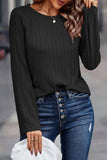 Women's Ribbed Round Neck Knit Long Sleeve Top