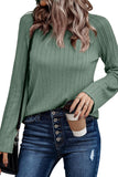 LC25121859-9-S, LC25121859-9-M, LC25121859-9-L, LC25121859-9-XL, LC25121859-9-2XL, LC25121859-9-3XL, Green Ribbed Round Neck Knit Long Sleeve Top 