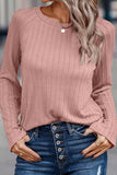 LC25121859-10-S, LC25121859-10-M, LC25121859-10-L, LC25121859-10-XL, LC25121859-10-2XL, LC25121859-10-3XL, Pink Ribbed Round Neck Knit Long Sleeve Top 
