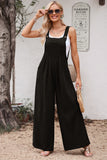 LC6412006-2-S, LC6412006-2-M, LC6412006-2-L, LC6412006-2-XL, LC6412006-2-2XL, Black Adjustable Straps Pockets Wide Leg Jumpsuits