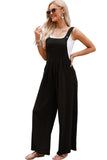 LC6412006-2-S, LC6412006-2-M, LC6412006-2-L, LC6412006-2-XL, LC6412006-2-2XL, Black Adjustable Straps Pockets Wide Leg Jumpsuits