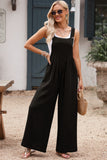 LC6412006-2-S, LC6412006-2-M, LC6412006-2-L, LC6412006-2-XL, LC6412006-2-2XL, Black Adjustable Straps Pockets Wide Leg Jumpsuits