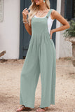 LC6412006-9-S, LC6412006-9-M, LC6412006-9-L, LC6412006-9-XL, LC6412006-9-2XL, Green Adjustable Straps Pockets Wide Leg Jumpsuits