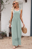 LC6412006-9-S, LC6412006-9-M, LC6412006-9-L, LC6412006-9-XL, LC6412006-9-2XL, Green Adjustable Straps Pockets Wide Leg Jumpsuits