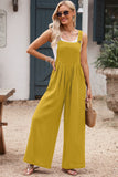 LC6412006-7-S, LC6412006-7-M, LC6412006-7-L, LC6412006-7-XL, LC6412006-7-2XL, Yellow Adjustable Straps Pockets Wide Leg Jumpsuits