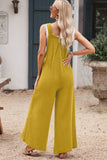 LC6412006-7-S, LC6412006-7-M, LC6412006-7-L, LC6412006-7-XL, LC6412006-7-2XL, Yellow Adjustable Straps Pockets Wide Leg Jumpsuits