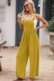 LC6412006-7-S, LC6412006-7-M, LC6412006-7-L, LC6412006-7-XL, LC6412006-7-2XL, Yellow Adjustable Straps Pockets Wide Leg Jumpsuits