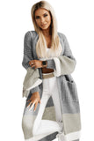 LC2711008-11-S, LC2711008-11-M, LC2711008-11-L, LC2711008-11-XL, Gray Colorblock Cable Knit Side Pockets Duster Cardigan