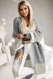 LC2711008-11-S, LC2711008-11-M, LC2711008-11-L, LC2711008-11-XL, Gray Colorblock Cable Knit Side Pockets Duster Cardigan