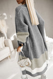 LC2711008-11-S, LC2711008-11-M, LC2711008-11-L, LC2711008-11-XL, Gray Colorblock Cable Knit Side Pockets Duster Cardigan