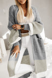 LC2711008-11-S, LC2711008-11-M, LC2711008-11-L, LC2711008-11-XL, Gray Colorblock Cable Knit Side Pockets Duster Cardigan