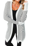 LC2541971-1-S, LC2541971-1-M, LC2541971-1-L, LC2541971-1-XL, LC2541971-1-2XL, White Striped Side Pockets Open Front Cardigan