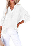 LC25121568-1-M, LC25121568-1-L, LC25121568-1-XL, LC25121568-1-S, LC25121568-1-2XL, White Crinkle Textured Loose Henley Top