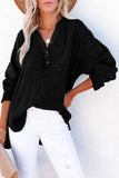LC25121568-2-M, LC25121568-2-L, LC25121568-2-XL, LC25121568-2-S, LC25121568-2-2XL, Black Crinkle Textured Loose Henley Top