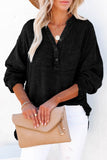 LC25121568-2-M, LC25121568-2-L, LC25121568-2-XL, LC25121568-2-S, LC25121568-2-2XL, Black Crinkle Textured Loose Henley Top
