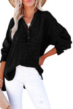 LC25121568-2-M, LC25121568-2-L, LC25121568-2-XL, LC25121568-2-S, LC25121568-2-2XL, Black Crinkle Textured Loose Henley Top