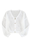 LC271956-1-S, LC271956-1-M, LC271956-1-L, LC271956-1-XL, White Hollowed Knit Dolman Sleeve Sweater Cardigan