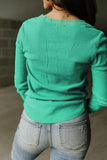 LC25121882-9-S, LC25121882-9-M, LC25121882-9-L, LC25121882-9-XL, LC25121882-9-2XL, Green Trimmed Neckline Waffle Knit Henley Top