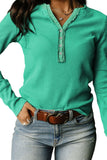 LC25121882-9-S, LC25121882-9-M, LC25121882-9-L, LC25121882-9-XL, LC25121882-9-2XL, Green Trimmed Neckline Waffle Knit Henley Top